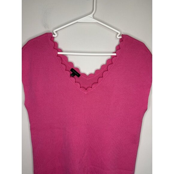 TALBOTS V-Neck Sweater Tank Womens L Pink Scallop Knit Lightweight Stretch - Picture 3 of 5